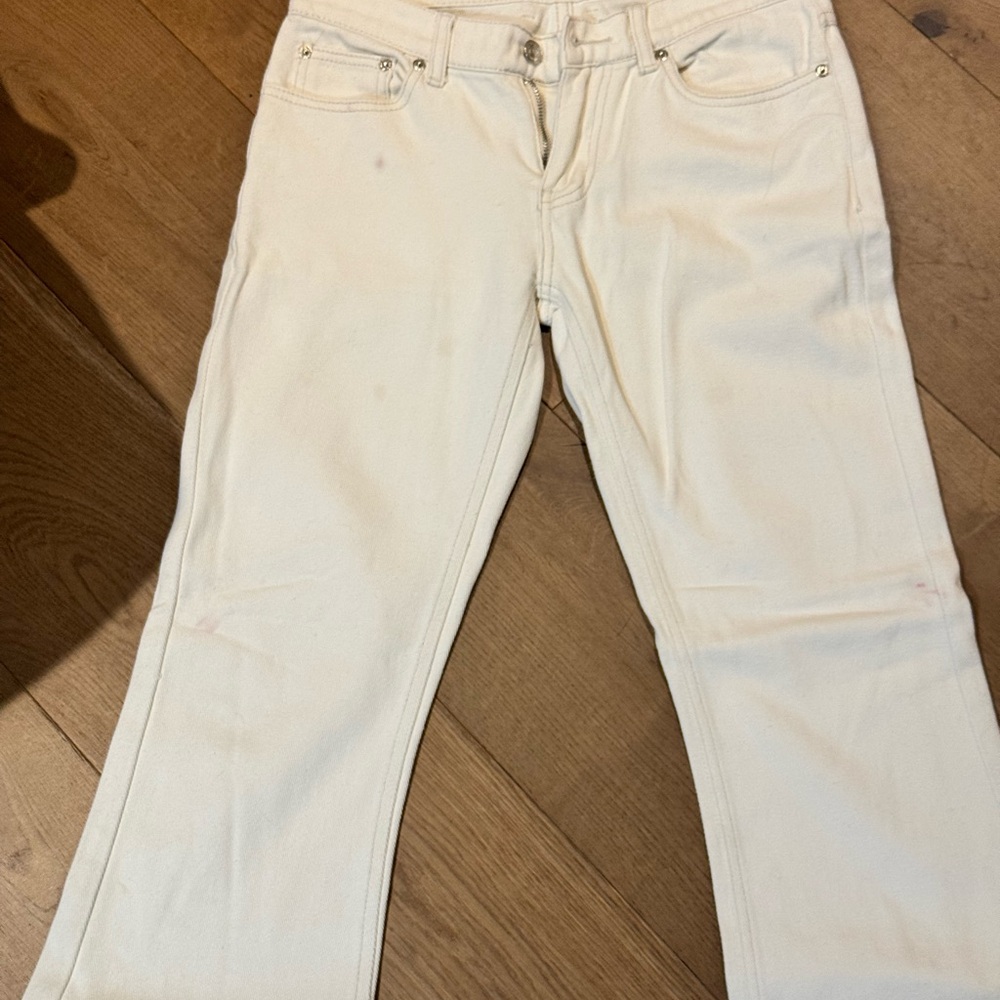 Elegant Cream Flare Wide Leg Jeans with Stretch